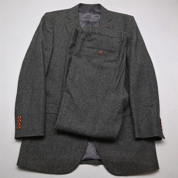 Jennis Warmann 42L 34x34 Gray Birdseye Wool Tweed Mens Jacket Pants Suit